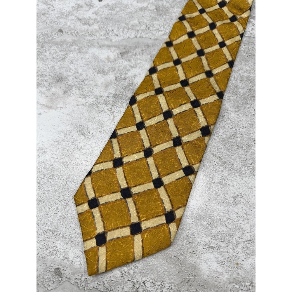 Ermenegildo Zegna Tie Mens One Size Gold Geometric Silk Made In Italy Necktie